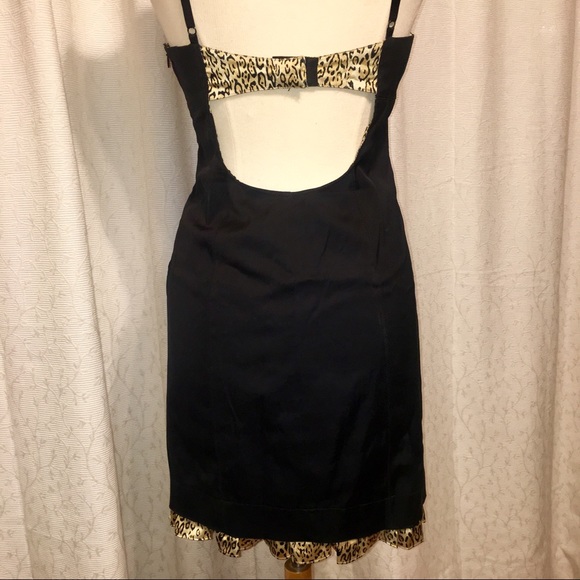 Guess 90s sexy stretch satin black & leopard dress - Picture 3 of 8